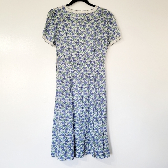 Vintage Jerold Blue Floral and White Lace Short Sleeve Dress S/M - Picture 6 of 8